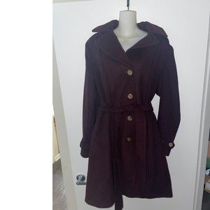 Women's Michael Kors Wool Trench Coat Jacket with Detachable Hood Sz XL
